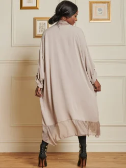 Silk Trim Wrap Tunic Maxi Dress, Taupe