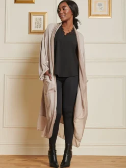 Silk Trim Wrap Tunic Maxi Dress, Taupe