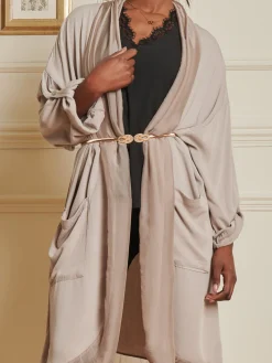Silk Trim Wrap Tunic Maxi Dress, Taupe
