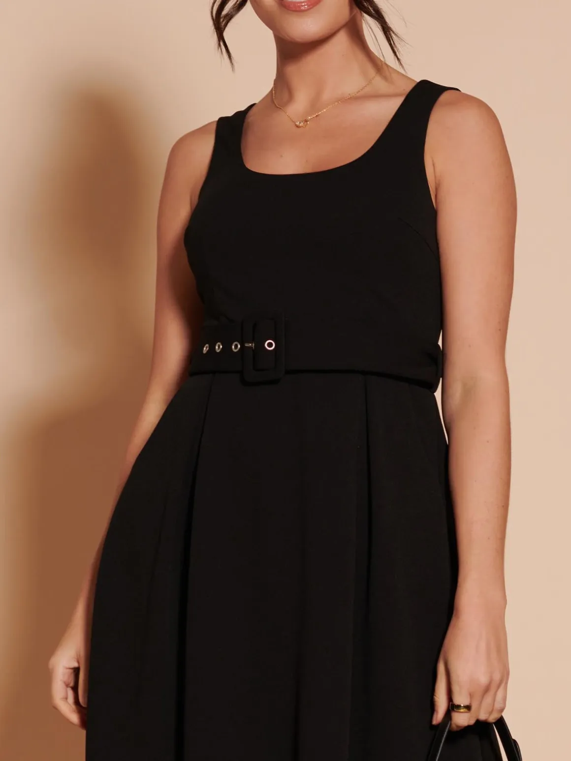 1950's Inspired Belted Swing Dress, Black