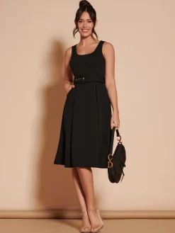 1950's Inspired Belted Swing Dress, Black