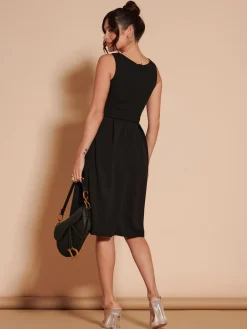1950's Inspired Belted Swing Dress, Black