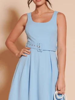 1950's Inspired Belted Swing Dress, Blue