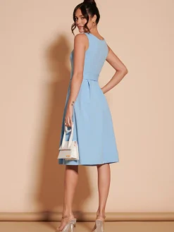 1950's Inspired Belted Swing Dress, Blue