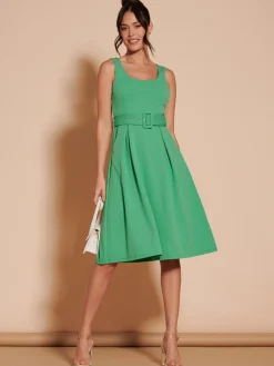 1950's Inspired Belted Swing Dress, Green