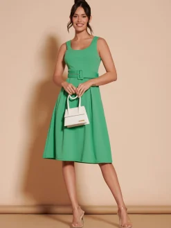 1950's Inspired Belted Swing Dress, Green