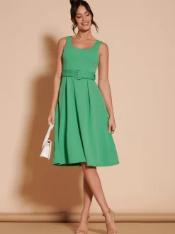 1950's Inspired Belted Swing Dress, Green