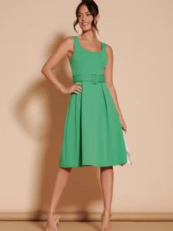 1950's Inspired Belted Swing Dress, Green