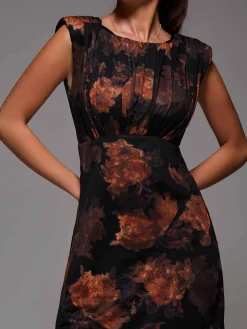 Slash Neck Fit & Flare Mesh Maxi Dress, Amber Abstract