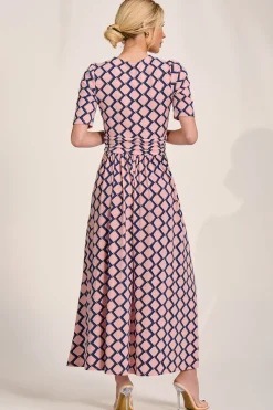 Sleeved Jersey Maxi Dress, Pink Geo