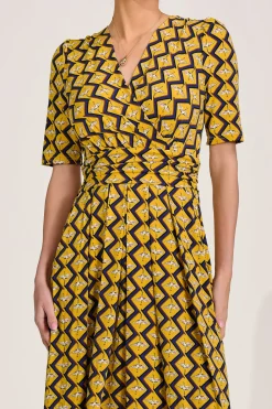 Sleeved Jersey Maxi Dress, Yellow Geo