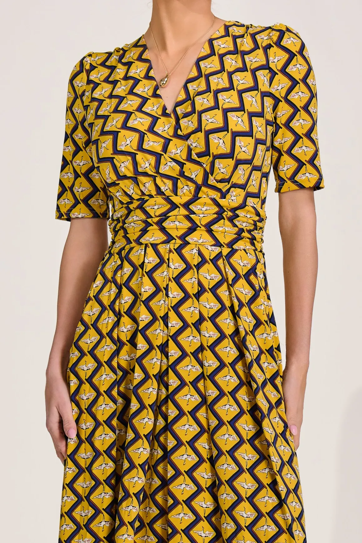 Sleeved Jersey Maxi Dress, Yellow Geo