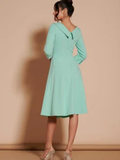 3/4 Sleeve Fold Neck Midi Dress, Light Green