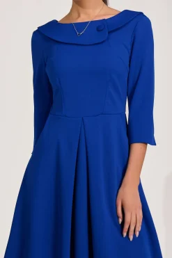 ¾ Sleeve Fold Neck Midi Dress, Royal Blue