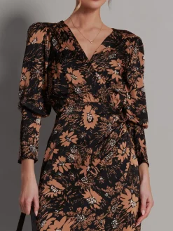 Sleeveless Bodycon Midi Dress, Brown Floral