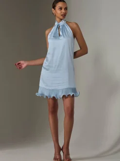 Sleeveless Satin Mini Dress, Blue