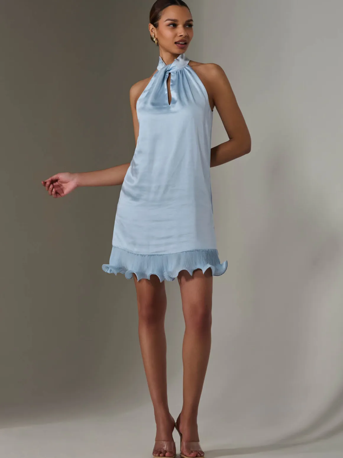 Sleeveless Satin Mini Dress, Blue