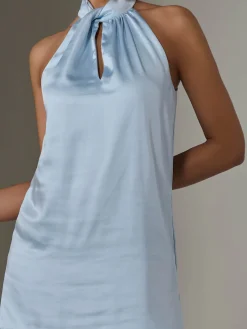 Sleeveless Satin Mini Dress, Blue