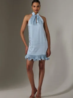 Sleeveless Satin Mini Dress, Blue