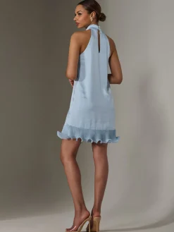 Sleeveless Satin Mini Dress, Blue