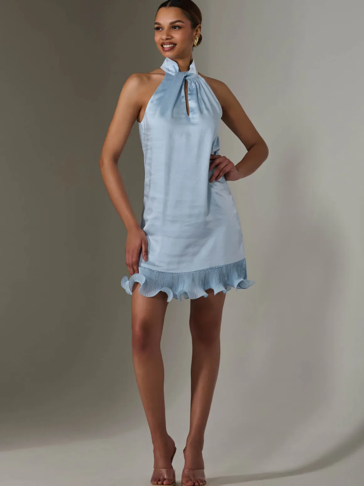 Sleeveless Satin Mini Dress, Blue