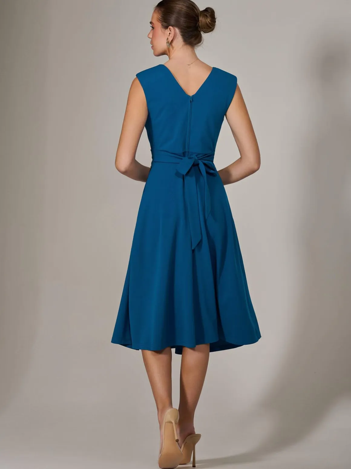 Sleeveless Tie Waist Midi Dress, Teal