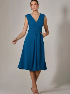 Sleeveless Tie Waist Midi Dress, Teal