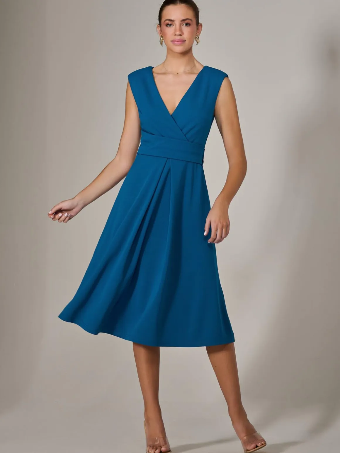 Sleeveless Tie Waist Midi Dress, Teal