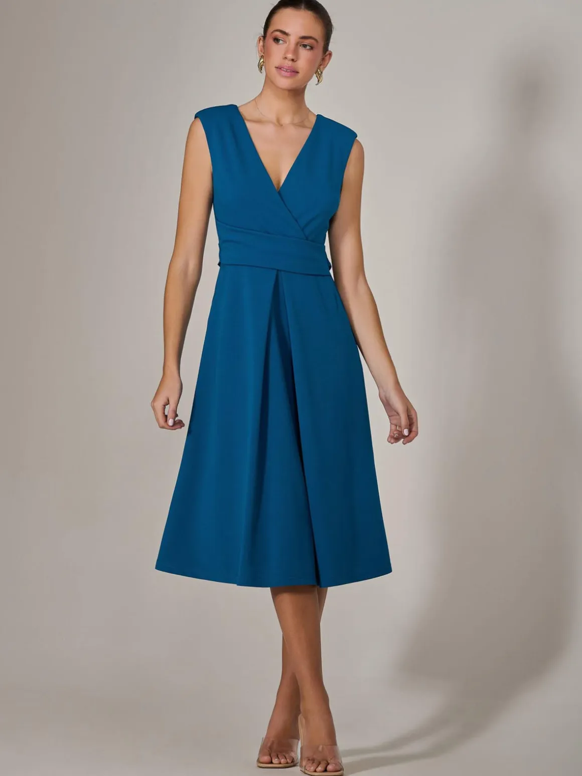 Sleeveless Tie Waist Midi Dress, Teal