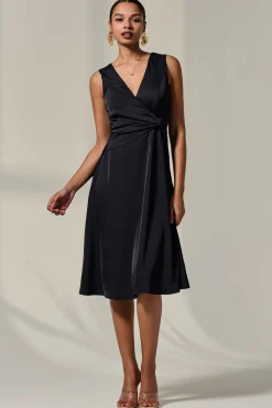 Sleeveless Waist Detail Midi Dress, Black