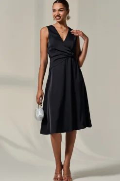 Sleeveless Waist Detail Midi Dress, Black