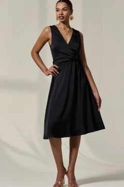 Sleeveless Waist Detail Midi Dress, Black