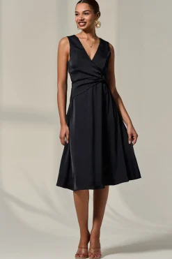 Sleeveless Waist Detail Midi Dress, Black