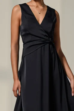 Sleeveless Waist Detail Midi Dress, Black