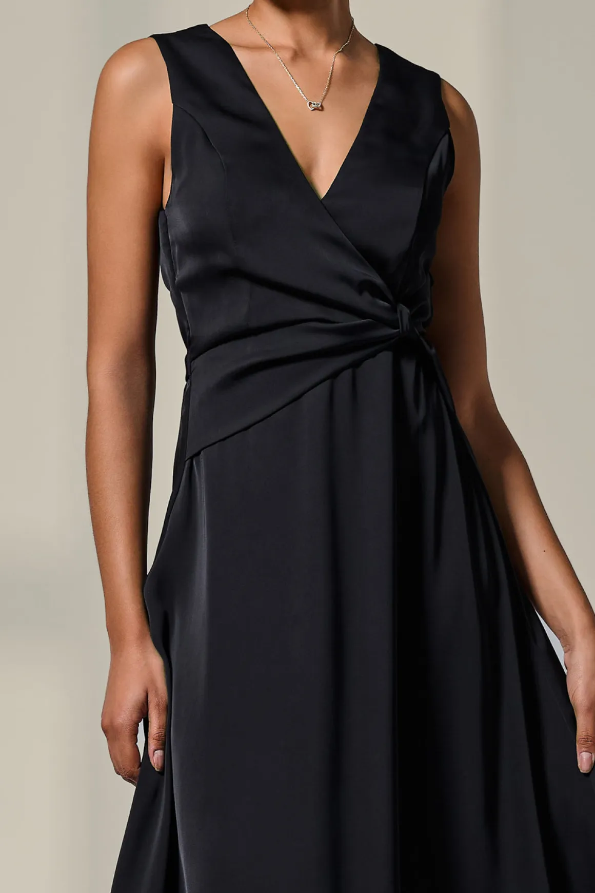 Sleeveless Waist Detail Midi Dress, Black