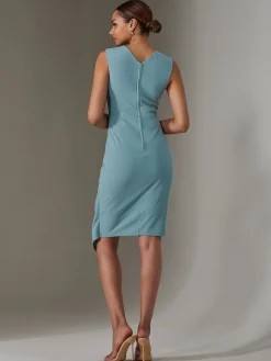 Sleeveless Wrap Front Midi Dress, Duck Egg Blue
