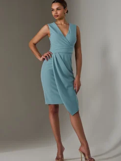 Sleeveless Wrap Front Midi Dress, Duck Egg Blue