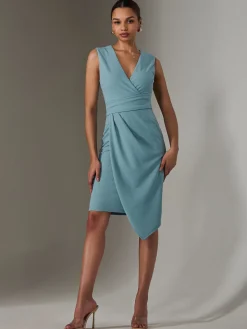 Sleeveless Wrap Front Midi Dress, Duck Egg Blue