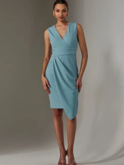 Sleeveless Wrap Front Midi Dress, Duck Egg Blue