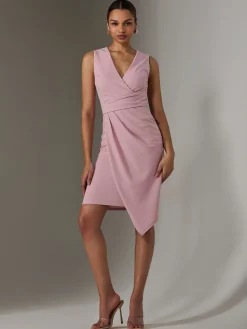 Sleeveless Wrap Front Midi Dress, Dusty Pink