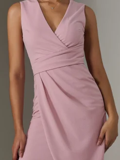 Sleeveless Wrap Front Midi Dress, Dusty Pink