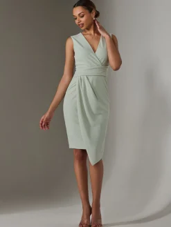 Sleeveless Wrap Front Midi Dress, Light Green