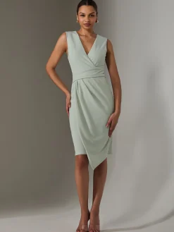 Sleeveless Wrap Front Midi Dress, Light Green