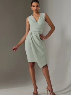 Sleeveless Wrap Front Midi Dress, Light Green