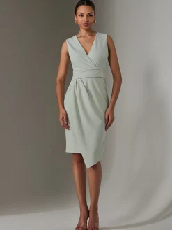 Sleeveless Wrap Front Midi Dress, Light Green