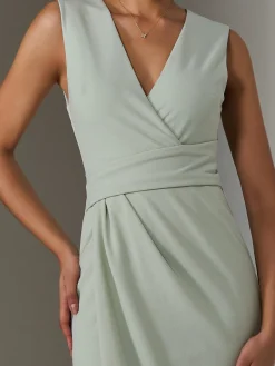 Sleeveless Wrap Front Midi Dress, Light Green
