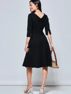 3/4 Sleeve Midi Dress, Black