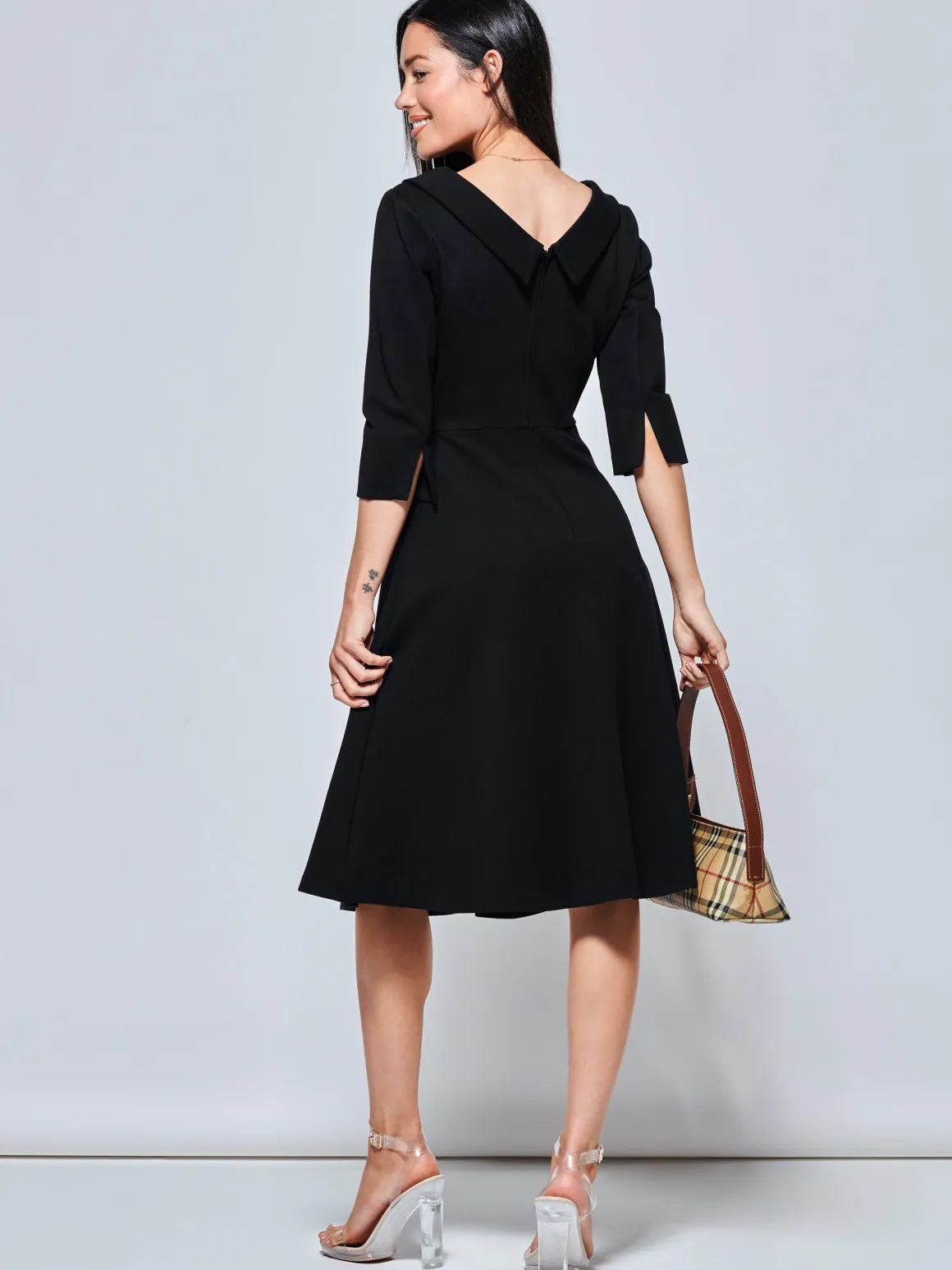 3/4 Sleeve Midi Dress, Black