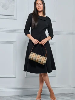 3/4 Sleeve Midi Dress, Black