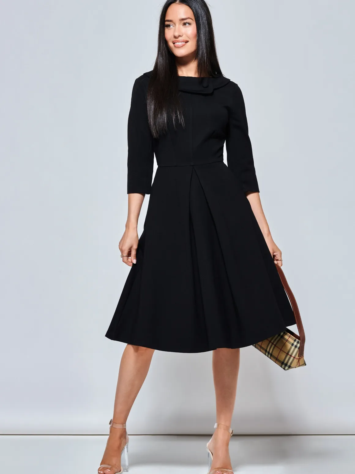 3/4 Sleeve Midi Dress, Black